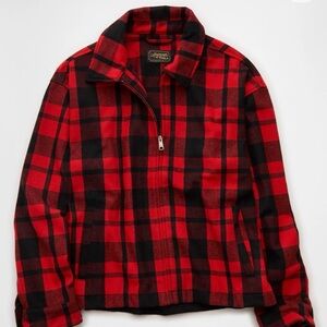 American Eagle Red and Black Plaid Shirt Jacket